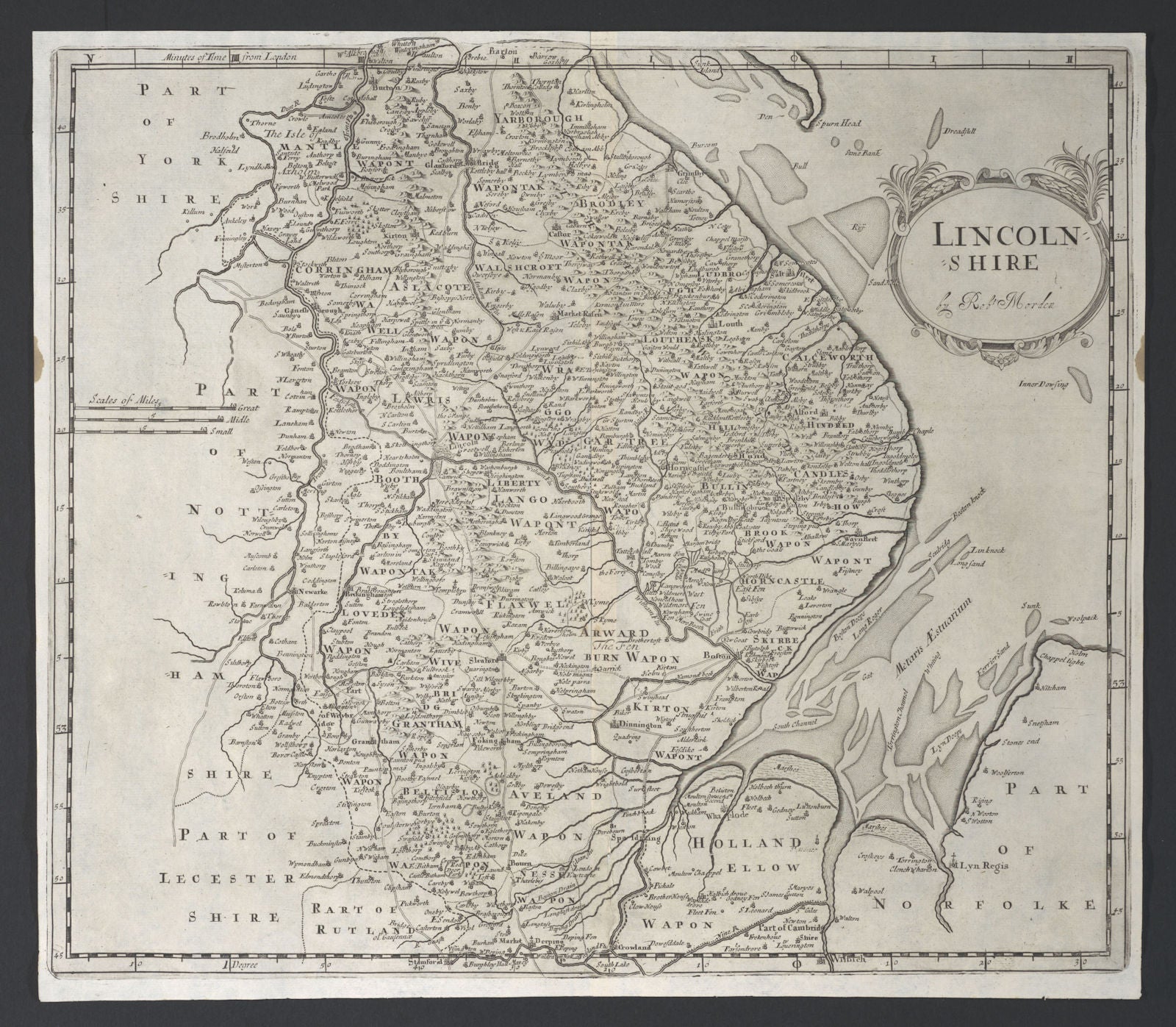 Lincolnshire. 'LINCOLN SHIRE' by ROBERT MORDEN from Camden's Britannia 1695 map